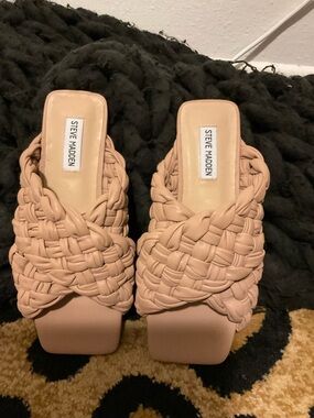 Steve Madden Braided Square-Toe Slide in Beige